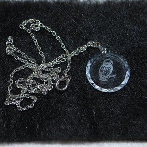 Pretty Glass Etched Owl Pendant